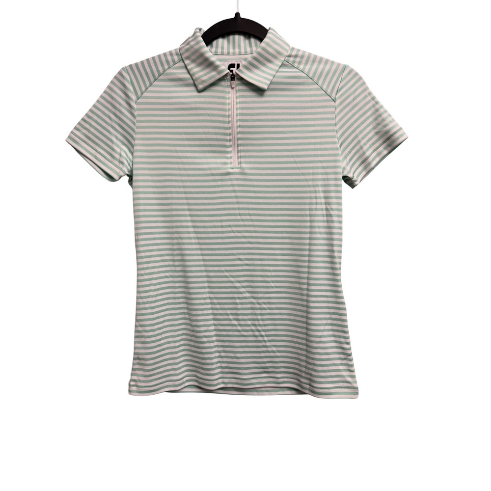 FootJoy Womens Mint Green White Striped Quarter Zip Golf Polo Shirt XS 27914